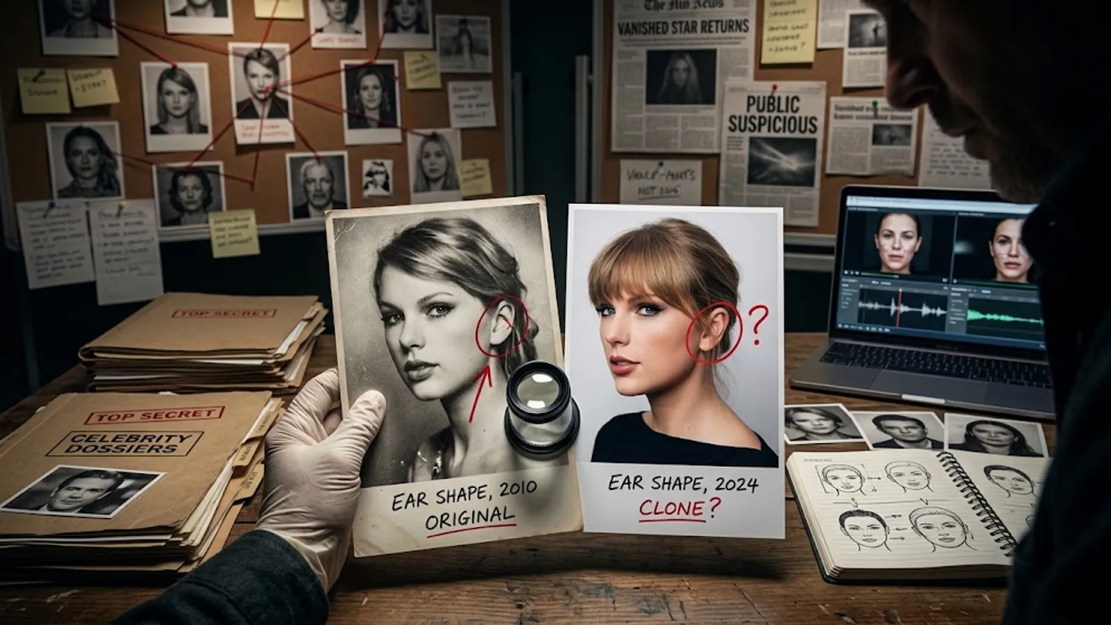 A mirror and a phone camera showing the same face differently, illustrating why celebrity photos can look like different people