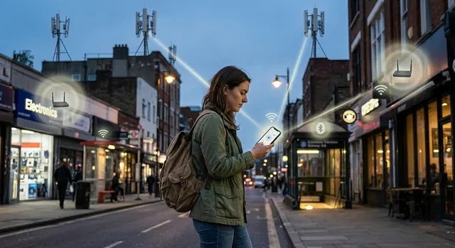 Smartphone displaying a location map while GPS is switched off, showing how Wi-Fi and cell towers can still reveal where you are