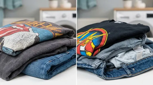 A shirt being turned inside out over a laundry basket, illustrating whether washing clothes inside out really protects fabric, prints and colors