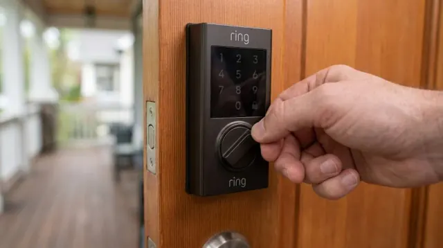 The Ring Smart Lock and its hand-cranked Power Dial — the emergency generator and supercapacitor that wake the lock when the main battery is dead
