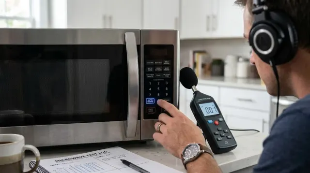 Microwave control panel close-up — what the mute setting actually silences, from button beeps to end-of-cycle alerts